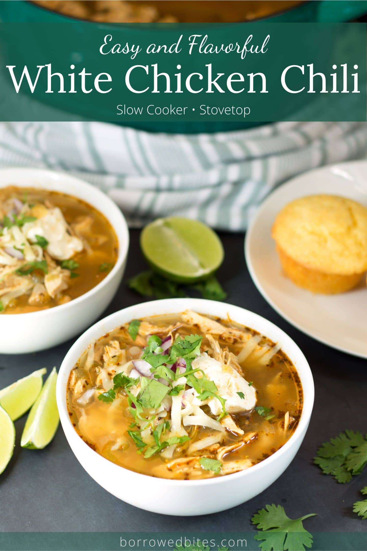 White Chicken Chili - Stovetop and Slow Cooker Instructions - Borrowed ...