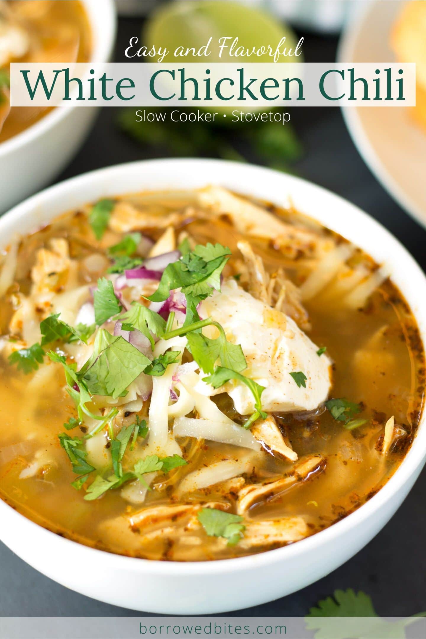 White Chicken Chili - Stovetop and Slow Cooker Instructions - Borrowed ...