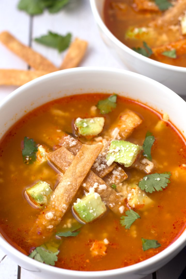 Upclose Bowl of Chicken Tortilla Soup