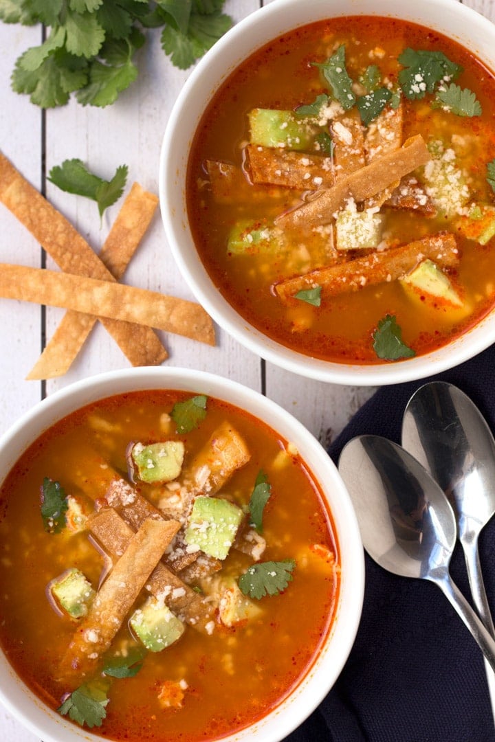 Overhead of Chicken Tortilla Soup