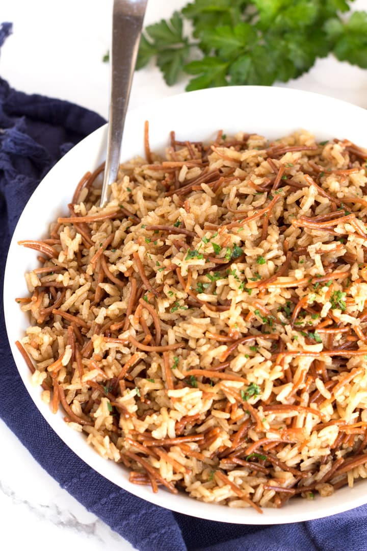 Overhead of Brown Butter Rice Pilaf