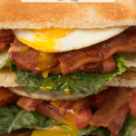 Close up of BELT sandwich with text overlay.