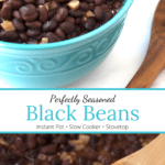 Two pictures of black beans with text overlay in middle