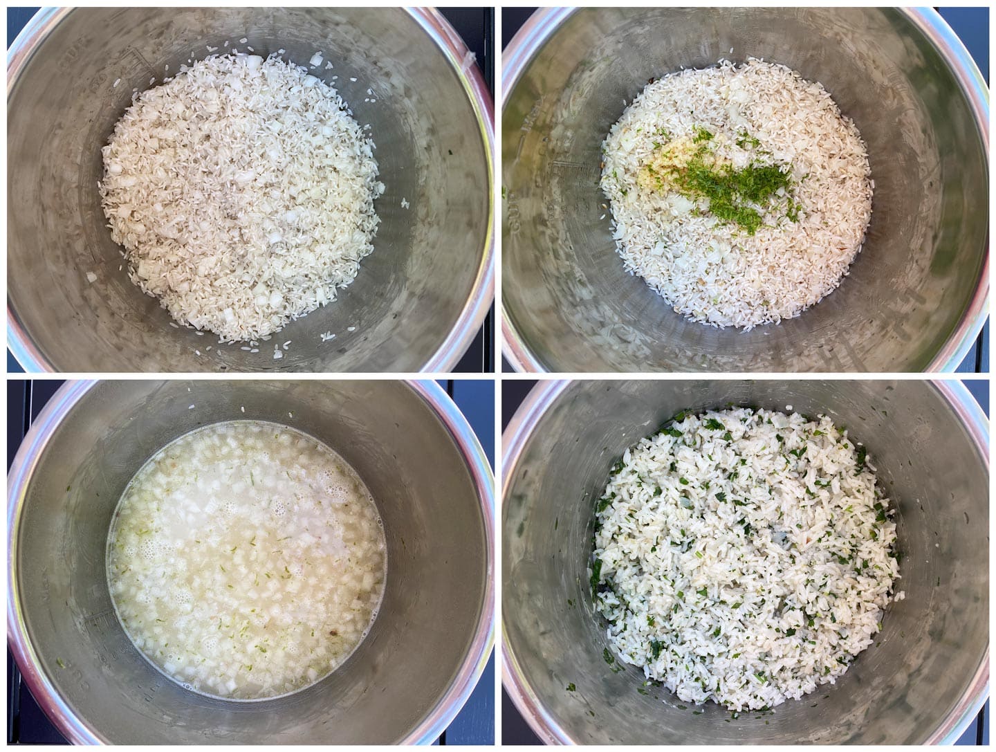 4 steps for making cilantro rice in the Instant Pot or rice cooker.