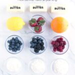 Ingredients for sweet compound butters with text overlay.