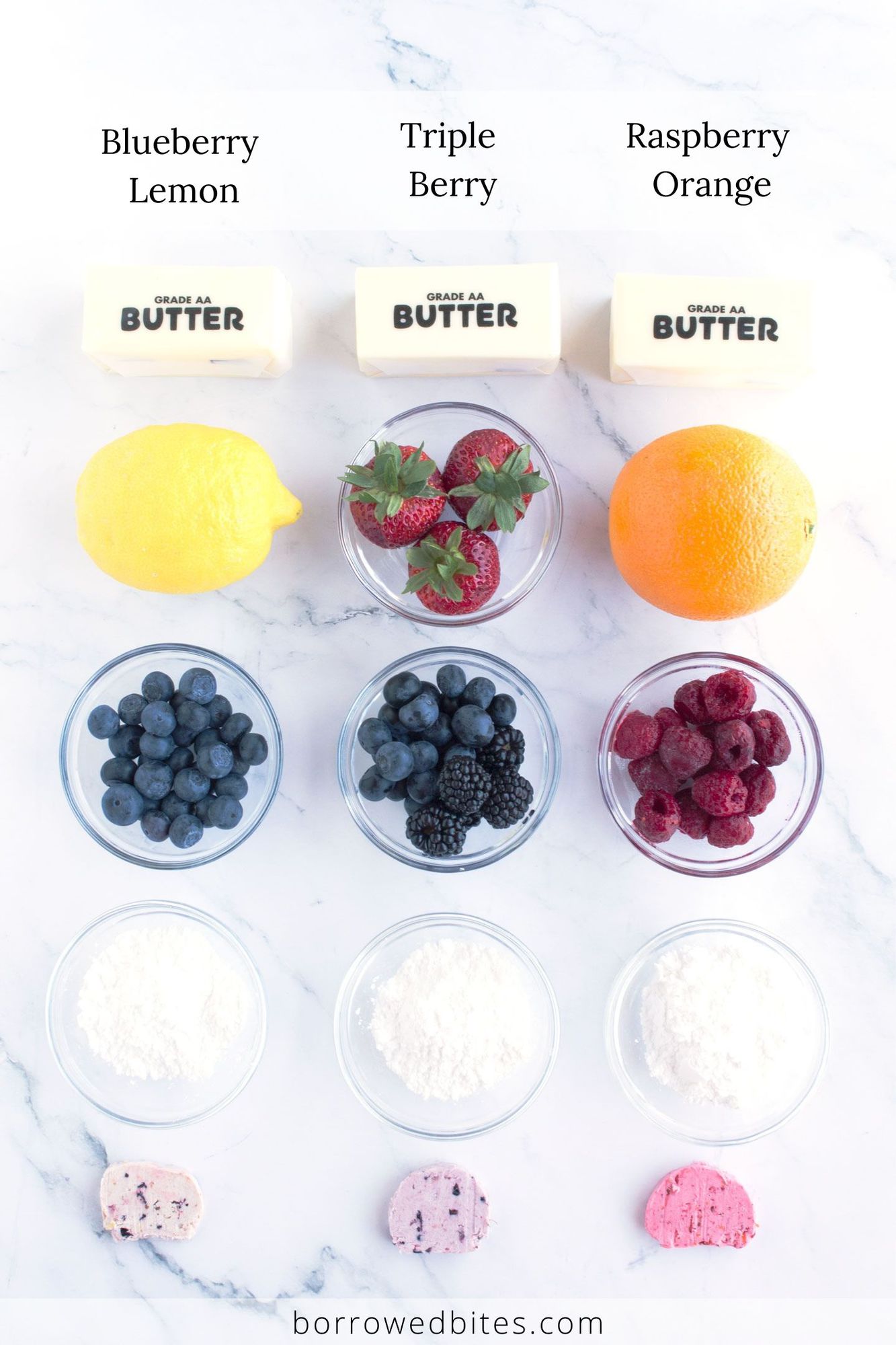 Ingredients for sweet flavored butter with text overlay.