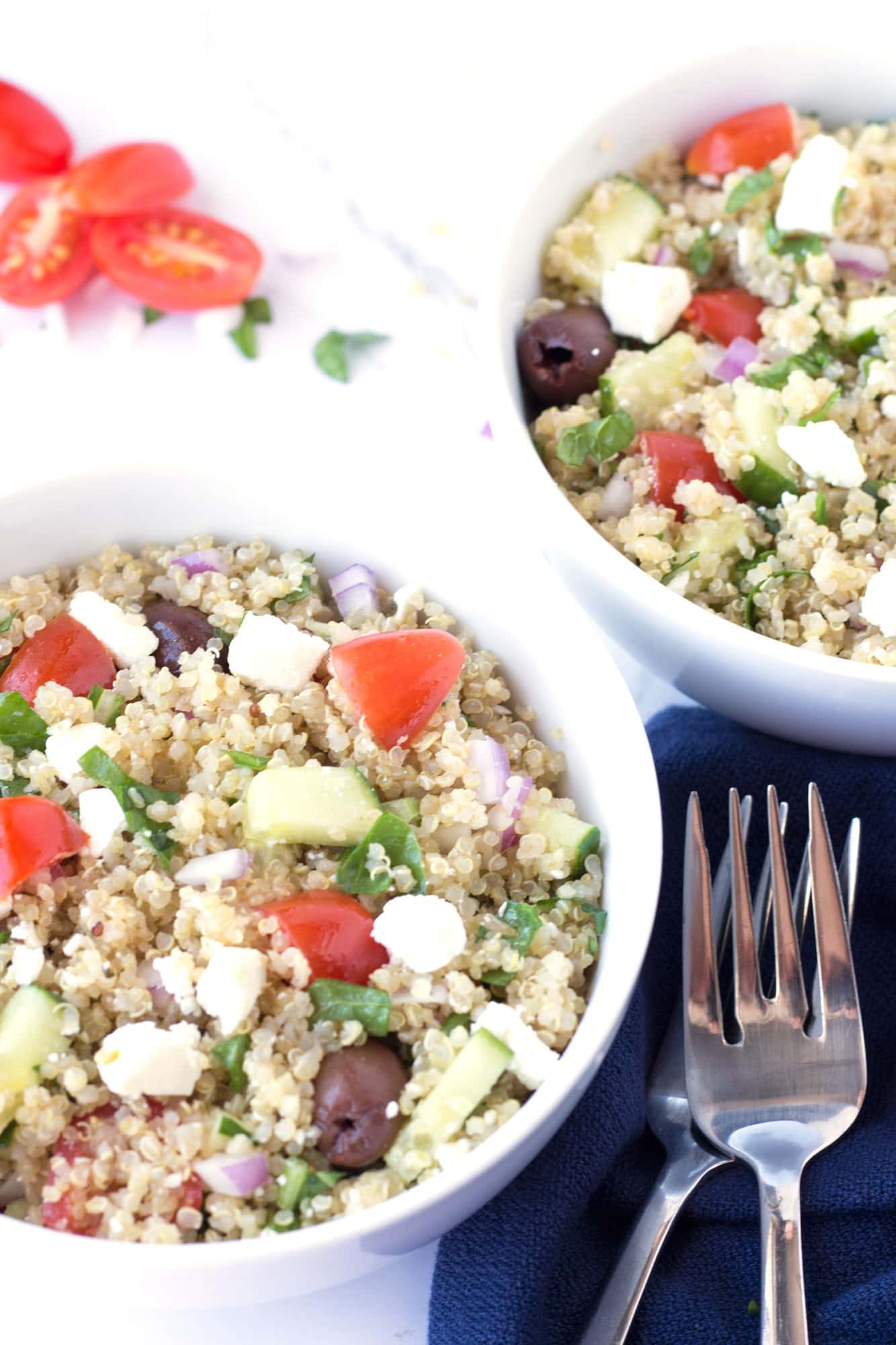 Two bowls of Greek Quinoa Salad