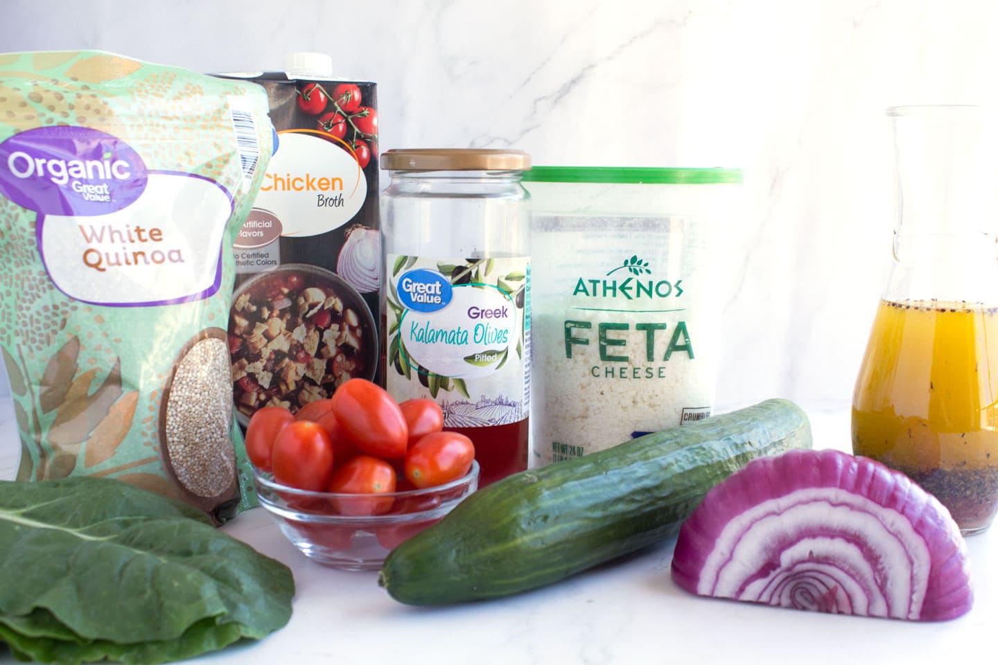 Ingredients for Greek Quinoa Salad Bowl