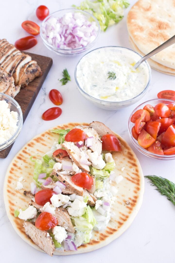 Grilled Greek Chicken Gyros with Tzatziki Sauce - Borrowed Bites