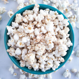 Bowl of White Chocolate Churro Popcorn