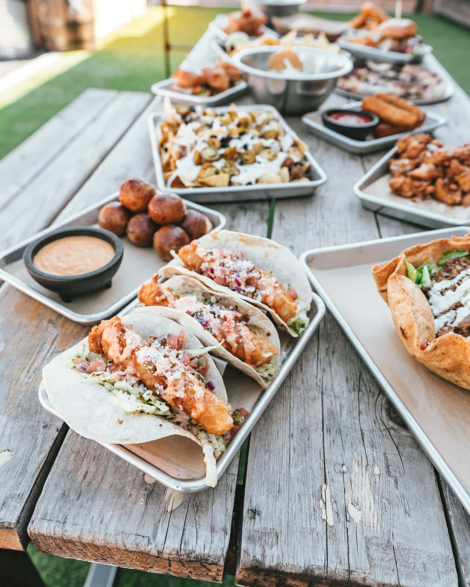 Food lining a picnic table