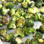 Sheet pan of perfect oven roasted broccoli