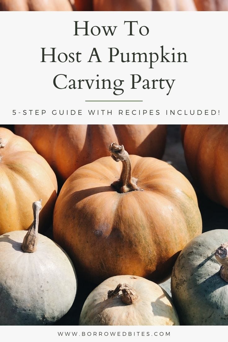 Pretty pumpkins with graphic overlay for How to Host a Pumpkin Carving Party