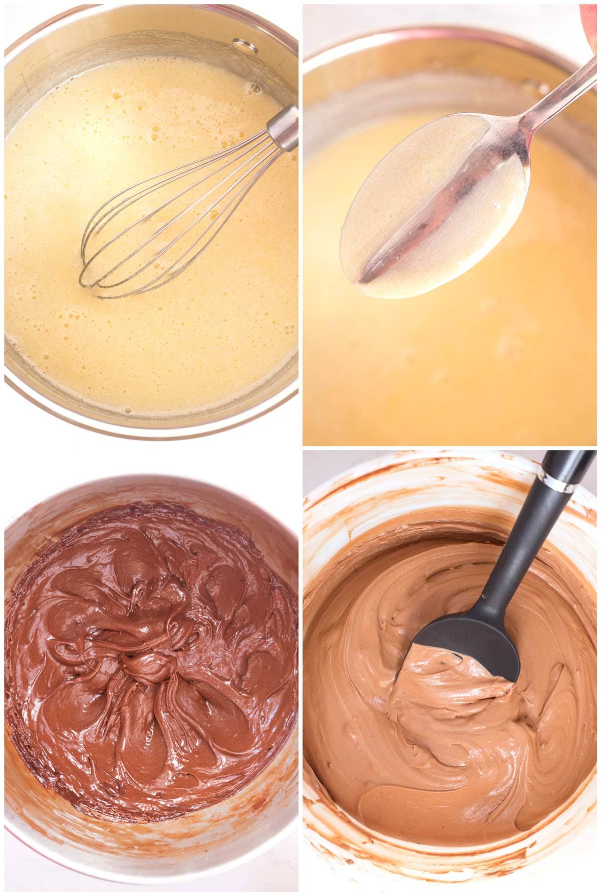 Step-by-step photos for making french silk inspired chocolate mousse.