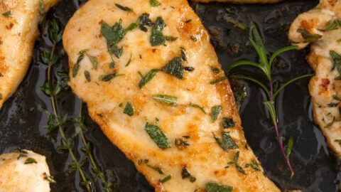 Cast Iron Chicken Breasts with Garlic Herb Butter ~ Barley & Sage