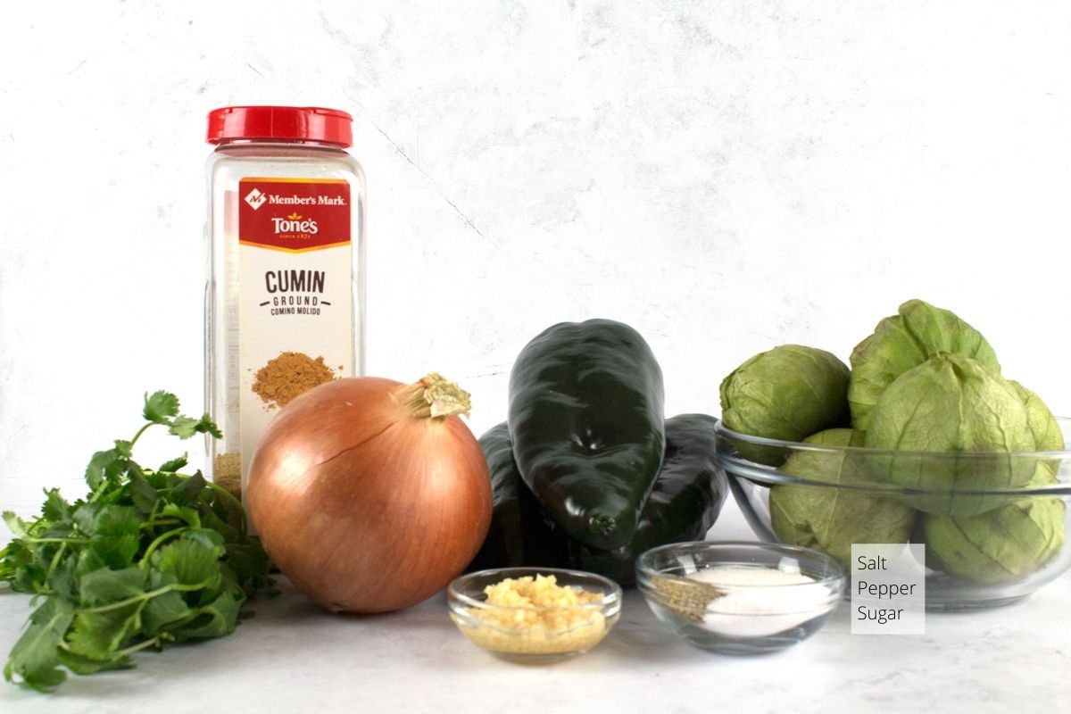 Ingredients for green enchilada sauce.