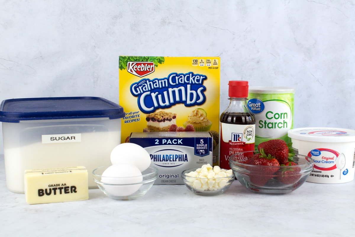 Ingredients for Philadelphia cream cheese bars on countertop.