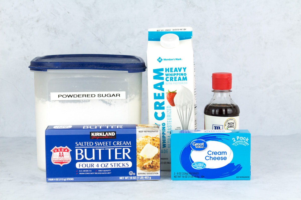 Ingredients on counter for easy vanilla buttercream.