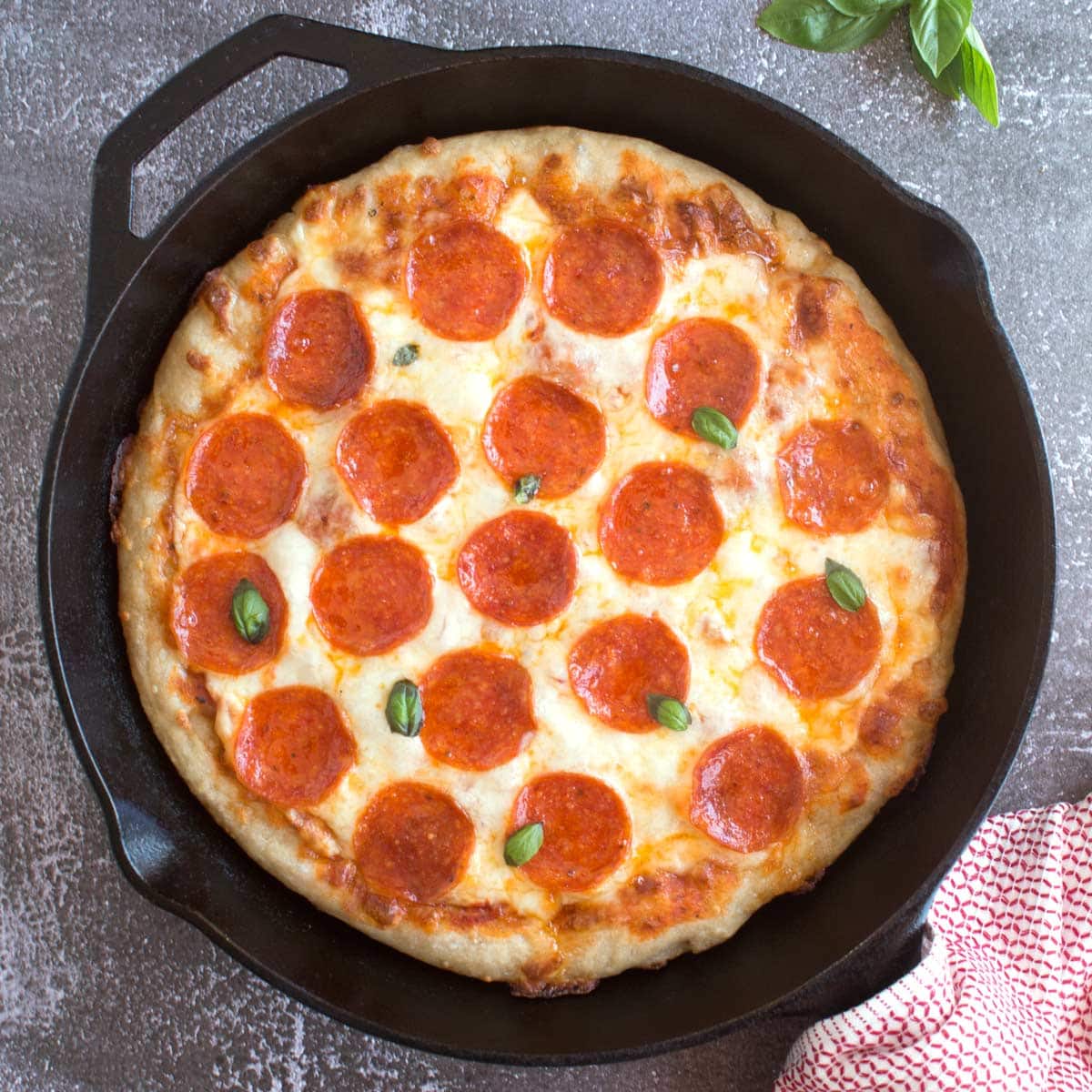 Pepperoni on pan pizza.