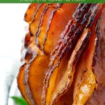 Caramelized ham with graphic overlay.