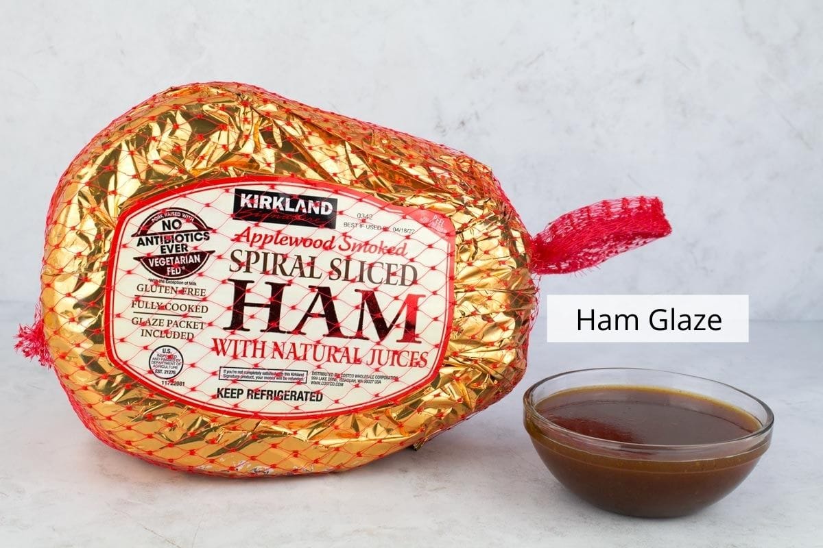 Ingredients for glazed ham in a roaster.