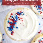 Giant sugar cookies with red, white, and blue sprinkles and text overlay.