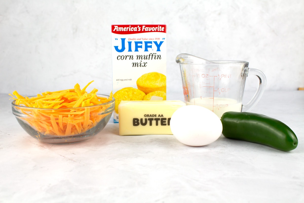 Ingredients for jiffy cornbread with jalapenos and cheddar.