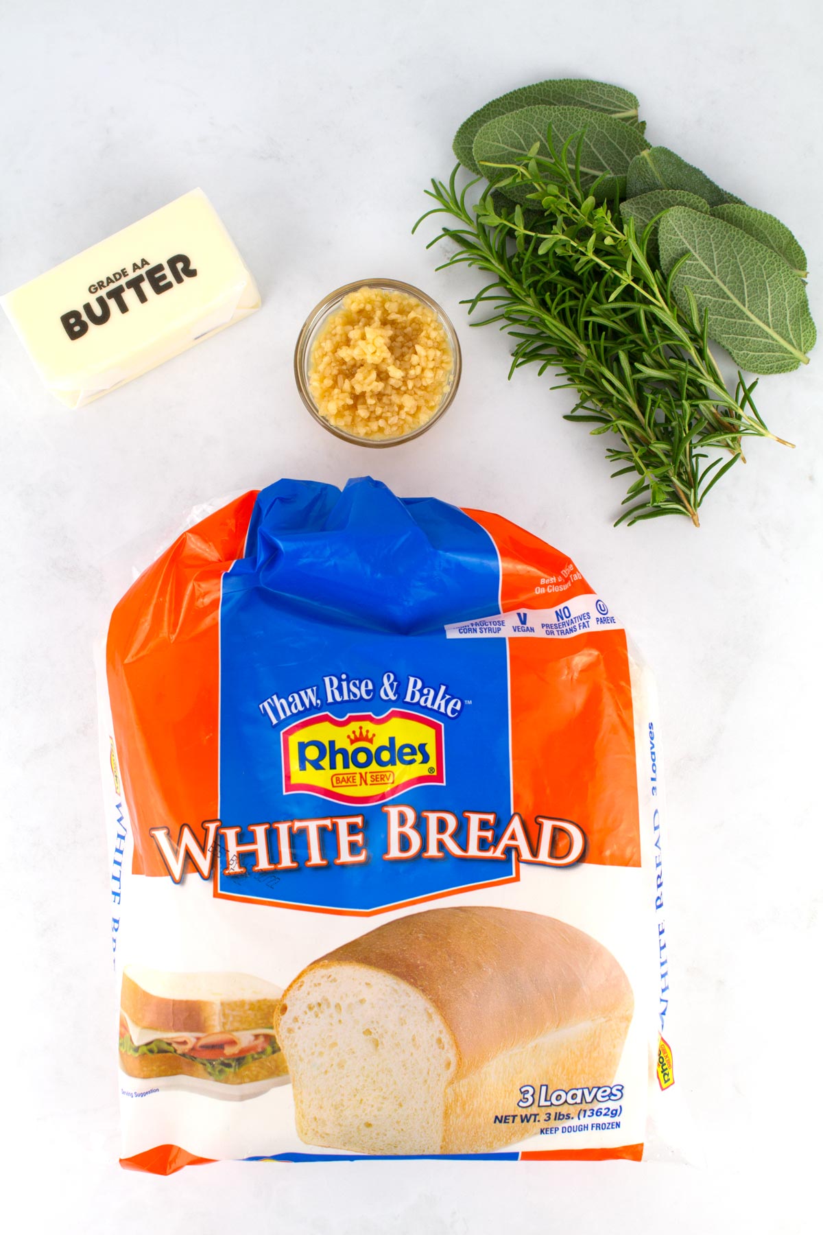 Ingredients for easy pull apart bread.