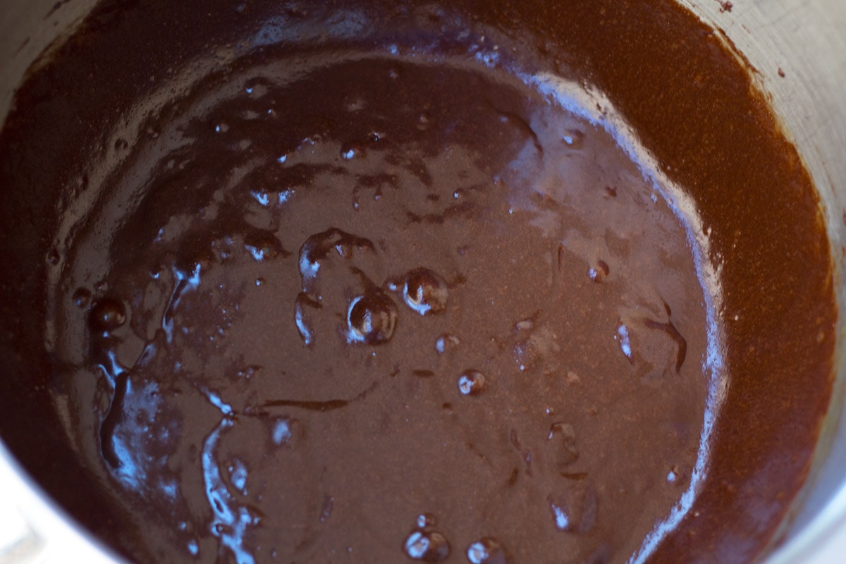 Chocolate batter after adding in eggs.