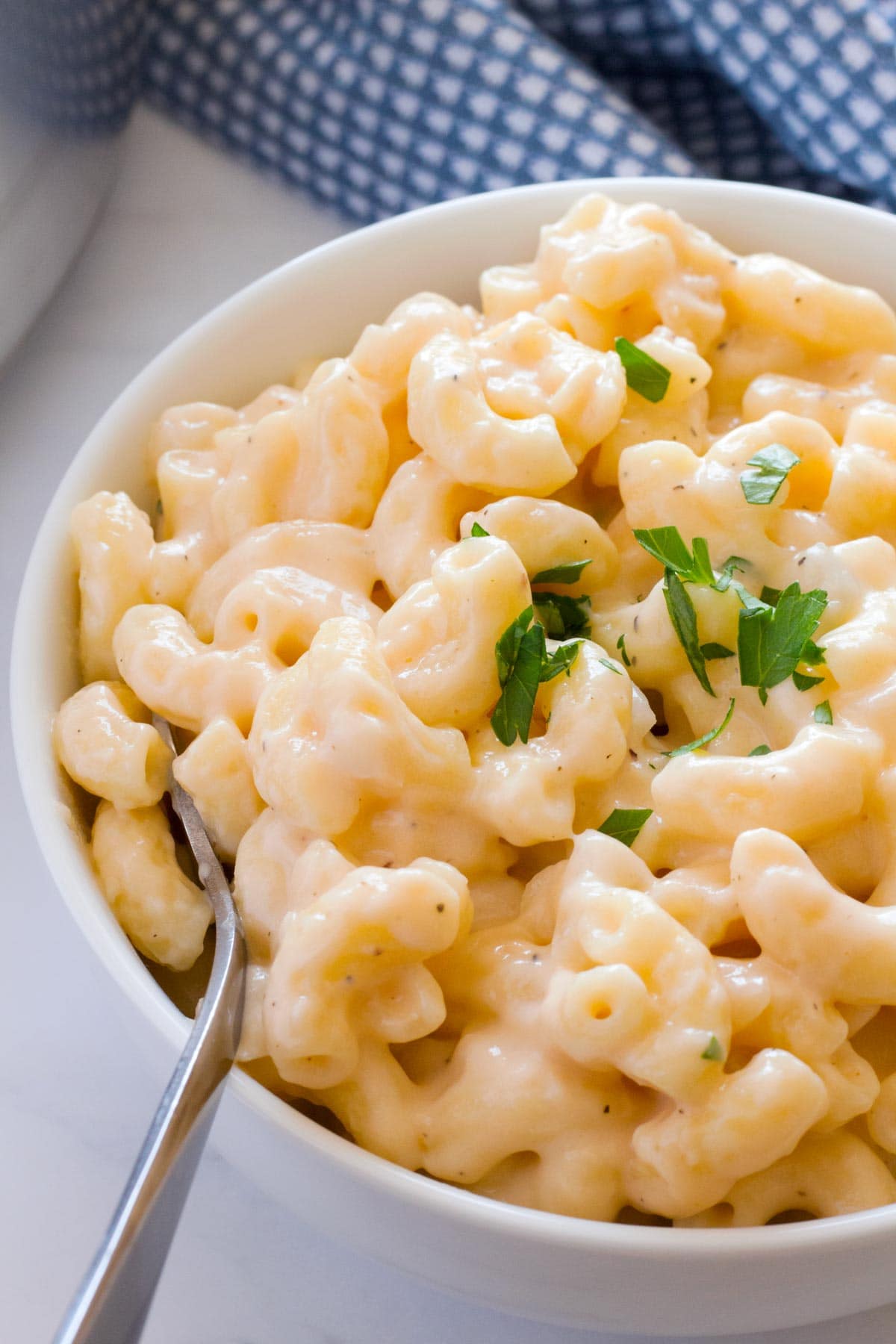 Bowl of homemade creamy mac and cheese done in just a few minutes,