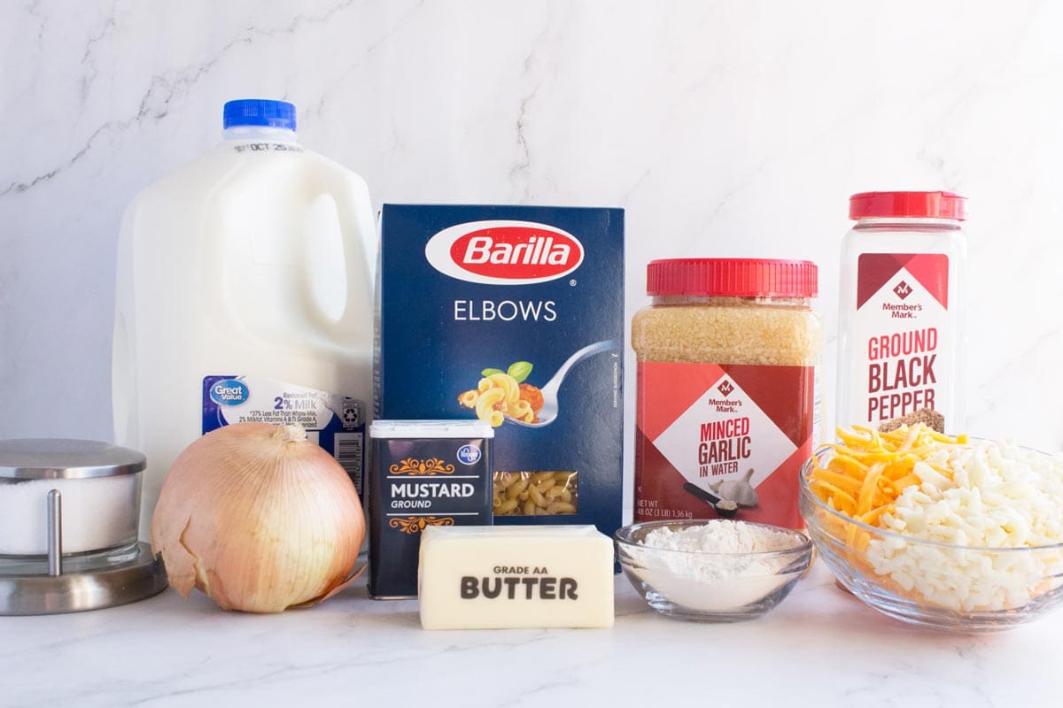 Simple, easy-to-find ingredients for homemade mac and cheese.