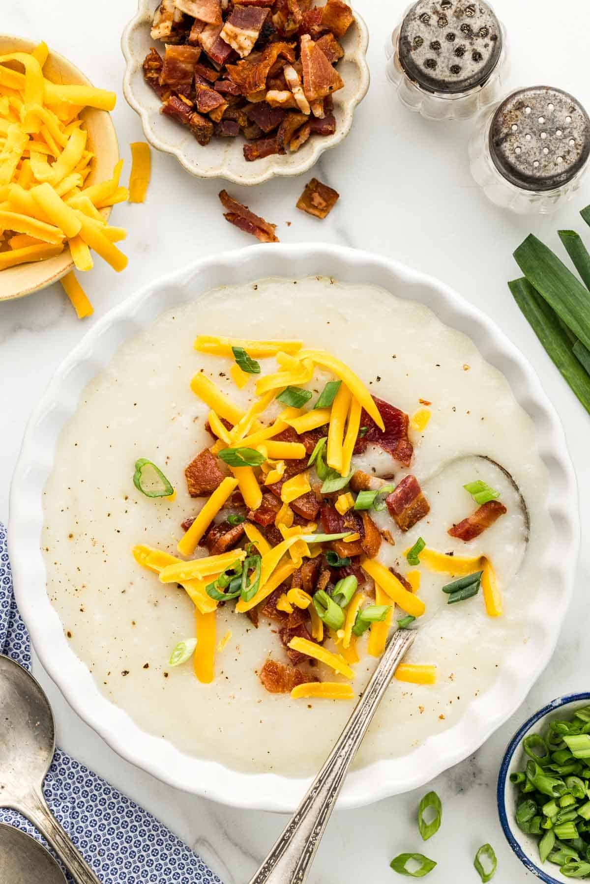 A spoonful of potato soup.