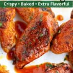Buffalo chicken wings with graphic overlay.