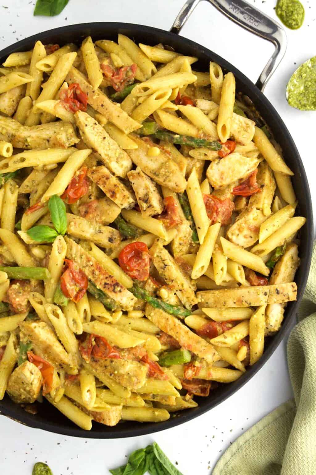 Creamy Chicken Pesto Pasta with Tomatoes - Borrowed Bites