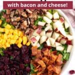 Graphics over a serving platter of fall chopped salad.