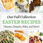 A collection of desserts, sides, and main dishes in a collage with a graphic overlay.
