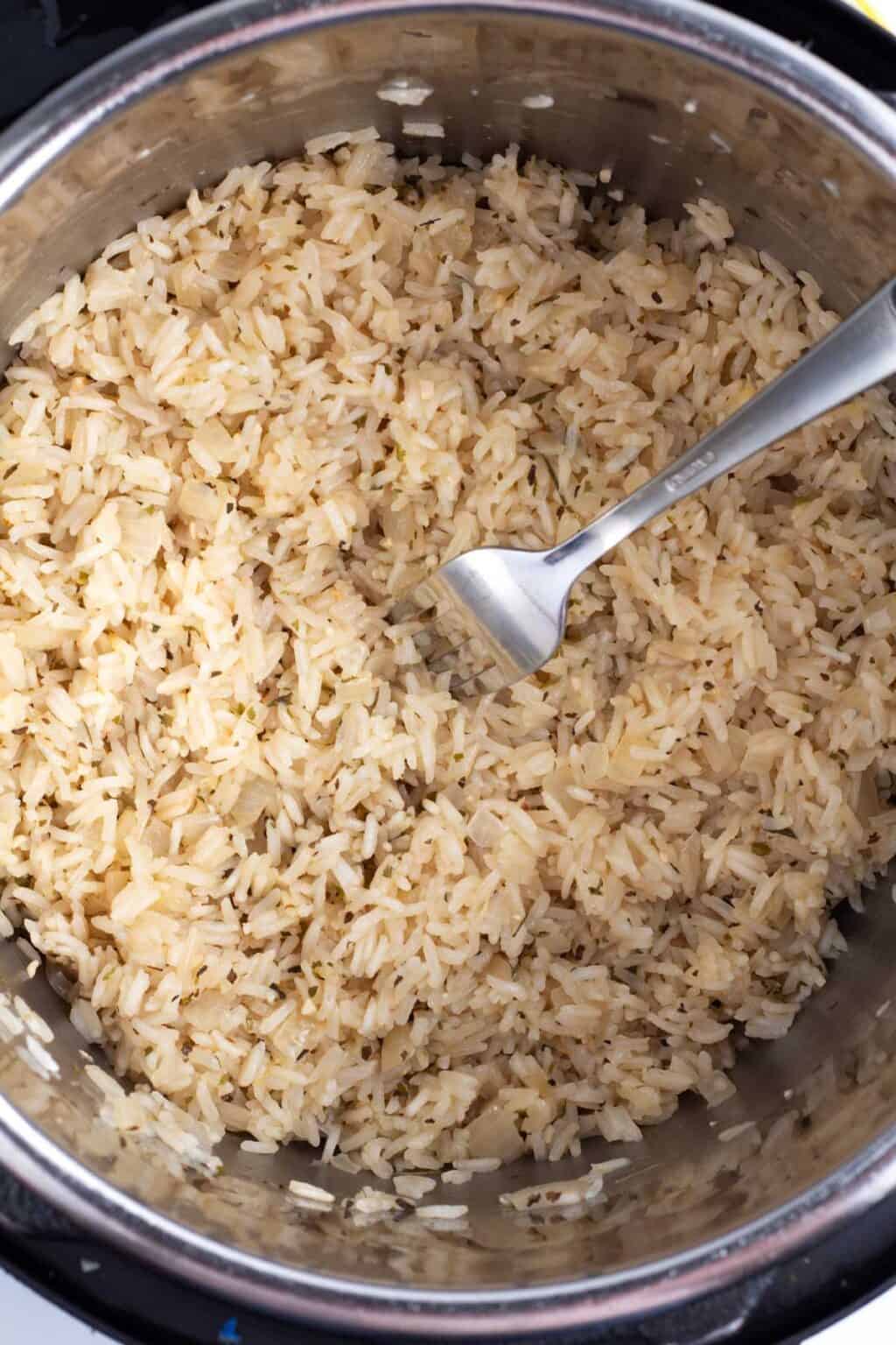 Finished Rice Easy Lemon Rice Recipe (IP or Stovetop) - Borrowed Bites