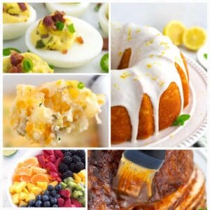 A mix of easy dinners, side dishes, and desserts in a collage.