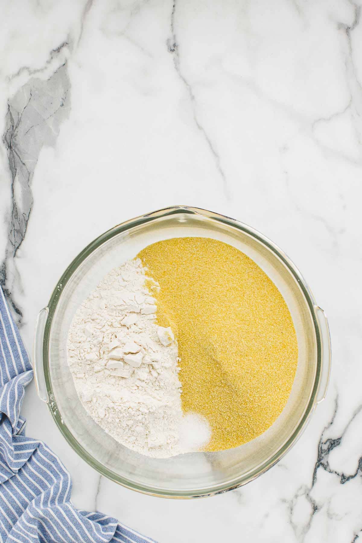 Dry ingredients in a mixing bowl.