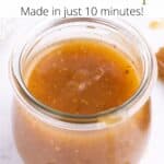 Rum ham glaze in a small glass jar with a graphic overlay.