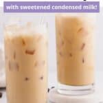 An overlay of text on an image of a glass of iced coffee on a coaster with another one beside it surrounded by coffee grounds.