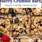 Rows of berry squares topped with glaze with an overlay of text.