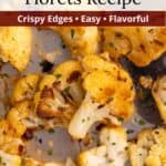 Closeup of cauliflower pieces with a graphic overlay.