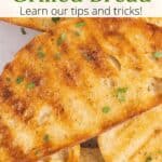 An overlay of text on an image of a slice of grilled bread.