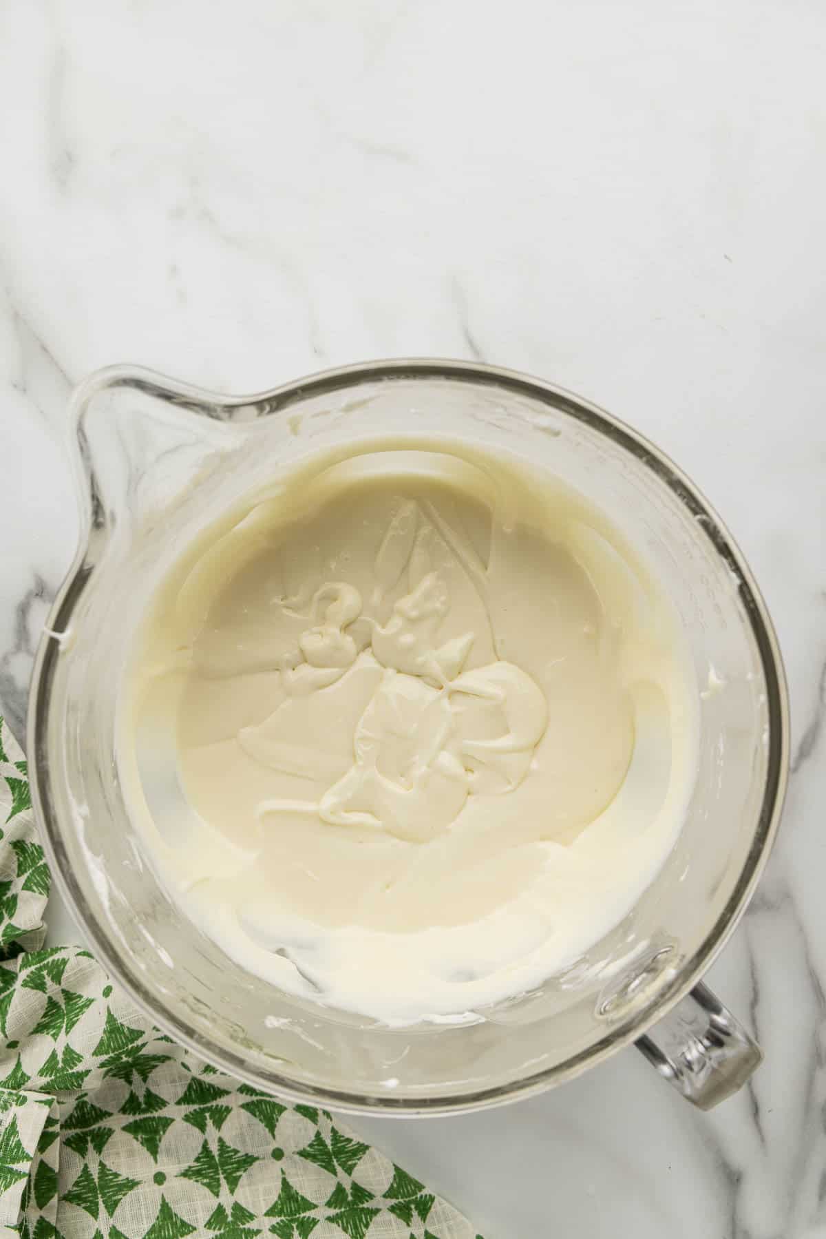 Ingredients blended together in a glass mixing dish.