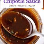 A graphic overlay on an image of a jar of sauce with a spoonful hovering over the opening.