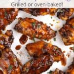 An array of honey chipotle wings with a graphic overlay.